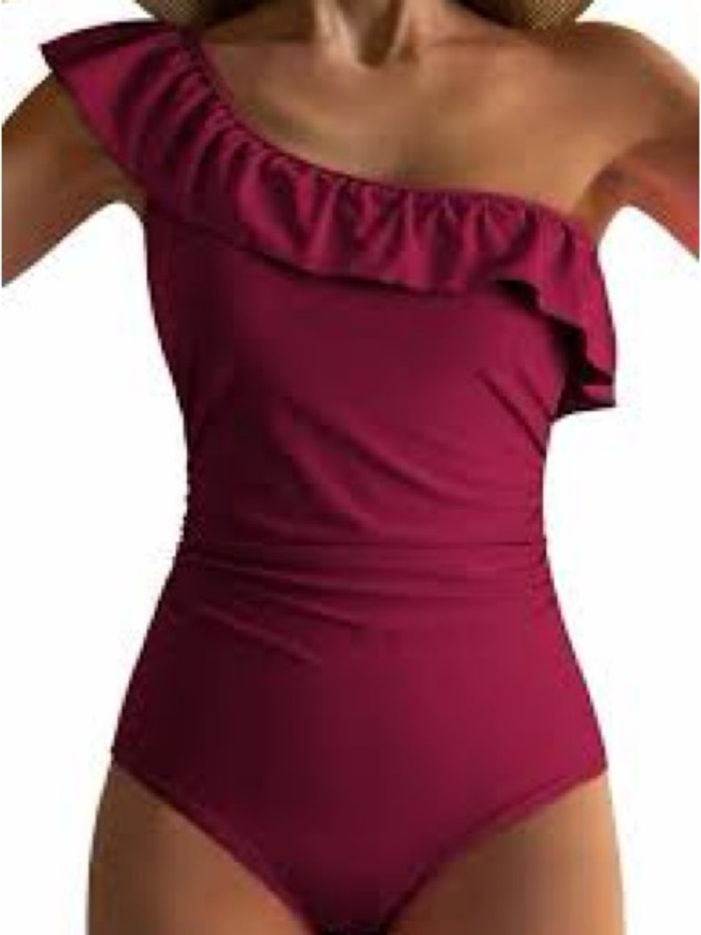 Summer Mae One-Shoulder Ruffle Swimsuit in Berry